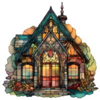 Vintage stained glass House clipart, AI Generated png