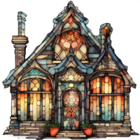 Vintage stained glass House clipart, AI Generated png