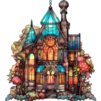 Vintage stained glass House clipart, AI Generated png