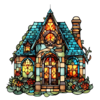 Vintage stained glass House clipart, AI Generated png