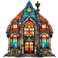 Vintage stained glass House clipart, AI Generated png