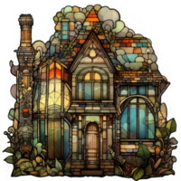 Vintage stained glass House clipart, AI Generated png