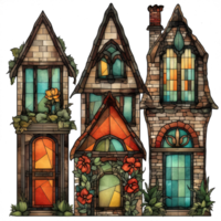 Vintage stained glass House clipart, AI Generated png