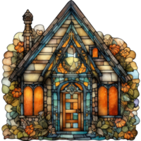 Vintage stained glass House clipart, AI Generated png