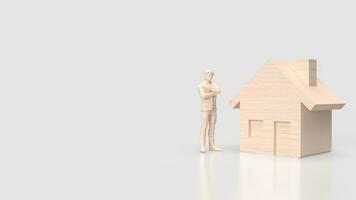 el hombre y casa madera para edificio concepto 3d representación foto