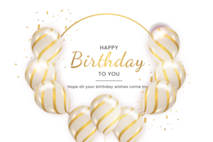 gelukkig verjaardag ontwerp. gelukkig verjaardag naar u tekst met elegant goud ballonnen. png