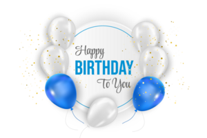 cumpleaños diseño. contento cumpleaños a usted texto con elegante azul globos png