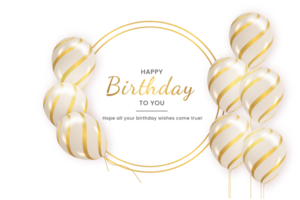 happy birthday   design. happy birthday to you text with elegant gold balloons. png