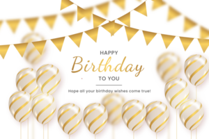 happy birthday   design. happy birthday to you text with elegant gold balloons. png