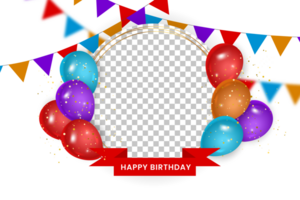 cumpleaños antecedentes diseño. contento cumpleaños a usted texto con elegante aire globos png