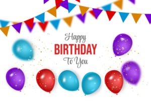 aniversário fundo Projeto. feliz aniversário para você texto com elegante ar balões. png