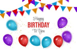 birthday  background design. happy birthday to you text with elegant air balloons. png