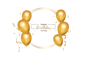 cumpleaños antecedentes diseño. contento cumpleaños a usted texto con elegante oro globos png