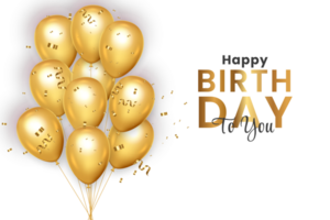 födelsedag bakgrund design. Lycklig födelsedag till du text med elegant guld ballonger. png