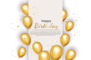 Birthday  background design. happy birthday to you text with elegant gold balloons. png