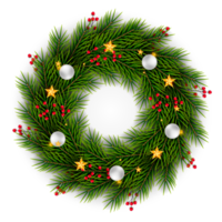 Christmas wreath design merry christmas door decoration element with christmas ball ribbon and snowflake and star png