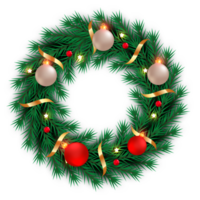 christmas wreath design merry christmas door decoration element with christmas ball ribbon and snowflake and star png