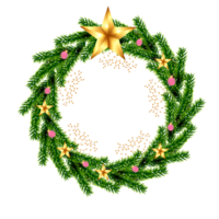 Christmas wreath decoration with Christmas ball and pine branch and Christmas star png