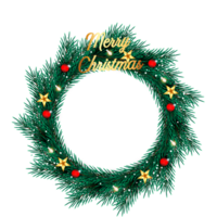 Christmas wreath decoration with Christmas ball and pine branch and Christmas star png