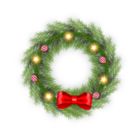 Christmas wreath decoration with Christmas ball and pine branch and Christmas star png