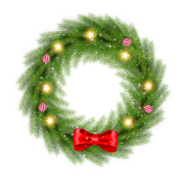 Christmas wreath decoration with Christmas ball and pine branch and Christmas star png