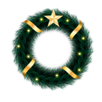 Christmas wreath decoration with Christmas ball and pine branch and Christmas star png