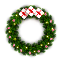 Christmas wreath decoration with Christmas ball and pine branch and Christmas star png