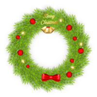 Christmas wreath decoration with Christmas ball and pine branch and Christmas star png