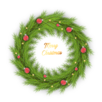 Christmas wreath decoration with Christmas ball and pine branch and Christmas star png