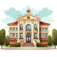 colegio edificio, espalda a colegio dibujos animados estilo alto calidad ai imagen generado foto