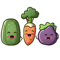 Watercolor cute vegetables and fruits cartoon for food and illustration png