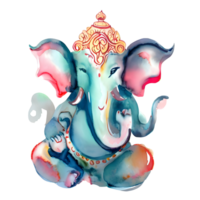 Watercolor and painting cute Ganesh the lord of Hindu. Png file