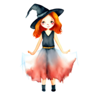 Watercolor and painting halloween witch girl  doll with black hat element illustration png