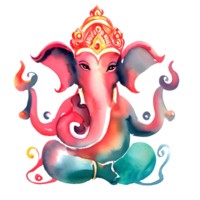 Watercolor and painting cute Ganesh the lord of Hindu. Png file