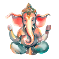 Watercolor and painting cute Ganesh the lord of Hindu. Png file