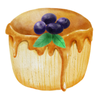 Watercolor and painting for Japanese blueberries Pancake. Digital painting dessert illustration Food. png