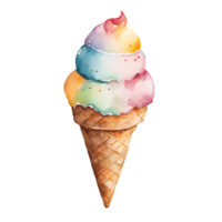 Watercolor fresh sweet colorful ice cream in summer. Homemade delicious bakery with dessert and food illustration png