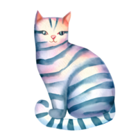 Watercolor and painting cute cat for illustration. Png file.