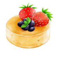 vattenfärg och målning för fluffig jordgubbar och blåbär pannkaka. digital målning efterrätt illustration mat. png