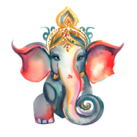 Watercolor and painting cute Ganesh the lord of Hindu. Png file