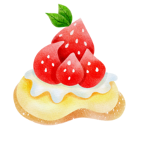 Watercolor and painting for strawberry cream pancake. Digital painting dessert illustration Food. png