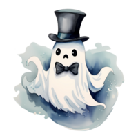 Watercolor and painting halloween white ghost scary is wearing hat element illustration png