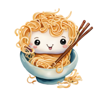 Watercolor Homemade delicious cute noodle in white bowl cartoon for food illustration png