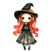 aguarela e pintura dia das Bruxas bruxa menina boneca com Preto chapéu elemento ilustração png
