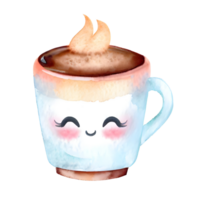 acquerello e pittura sorridente un' tazza di caffè per carino cartone animato. png file