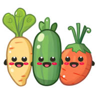 Watercolor cute vegetables and fruits cartoon for food and illustration png