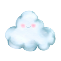 Watercolor and painting smiling a happy cloud for cute cartoon. Png file