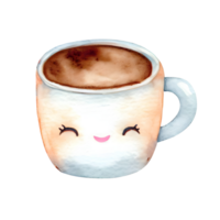 Watercolor and painting smiling a cup of coffee for cute cartoon. Png file