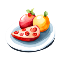 acquerello per delizioso frutta insalata e verdure con bianca piatto. cibo illustrazione png