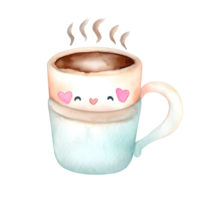 Watercolor and painting smiling a cup of coffee for cute cartoon. Png file